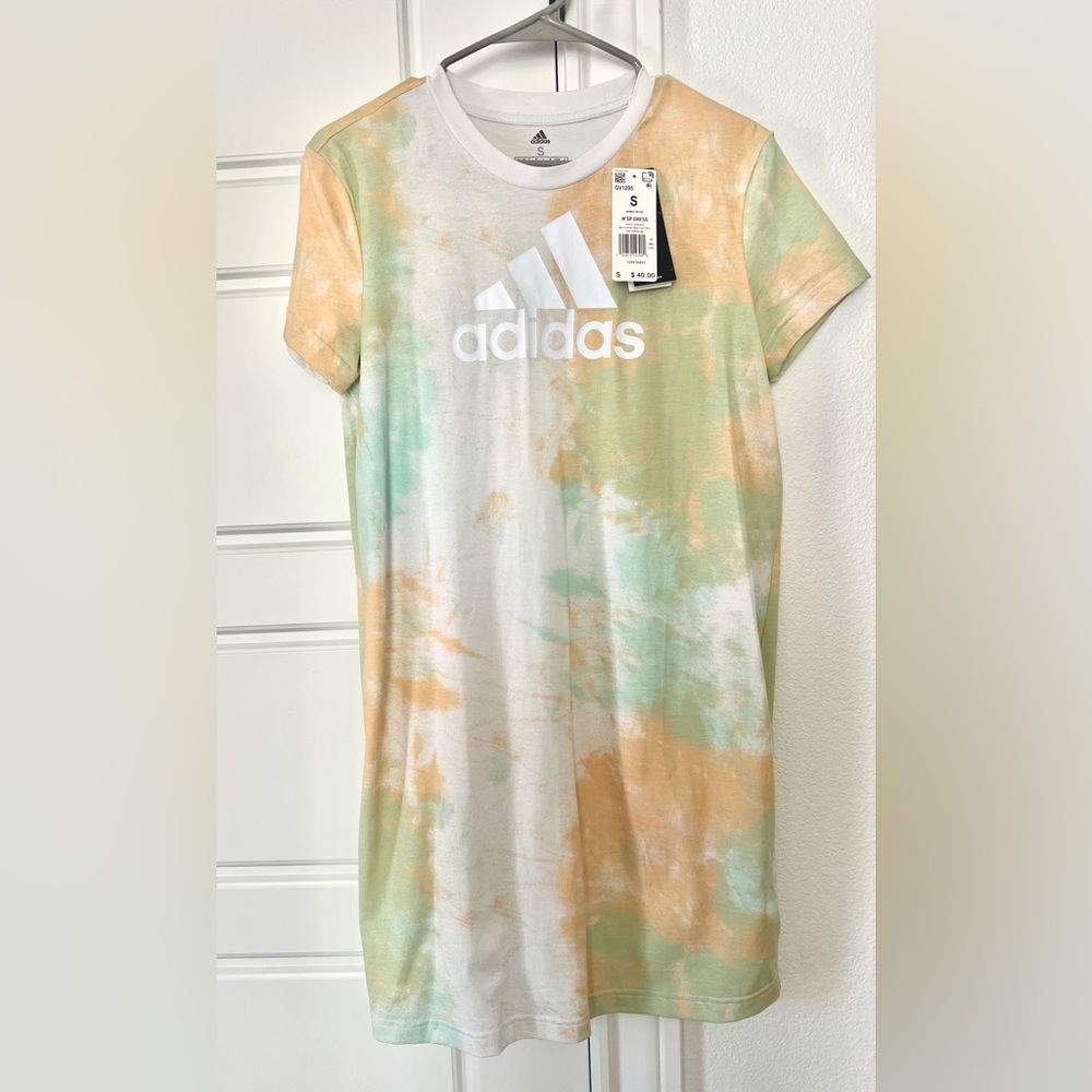 Adidas Dye T-Shirt Dress Womens Small Multi sport mint hazy green GV1295 NEW nwt